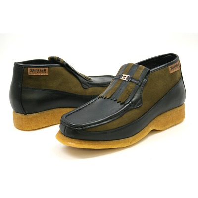 British Collection Apollo-Black and Green Leather/Suede Slip-on