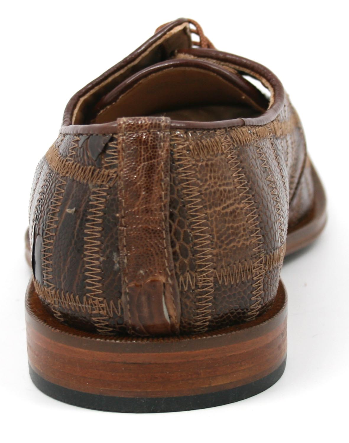 David Eden Men's Trek Patchwork Ostrich Leg Leather Taupe