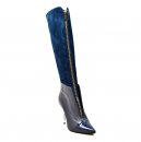 SoleMani Women's French X-Slim 12"-13" Calf Navy Leather Boot