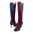 SoleMani Women's Aviva X-Slim 12"-13" Calf Plum/Navy Suede