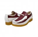 British Collection "Harlem" Burgundy/White Ostrich Leather