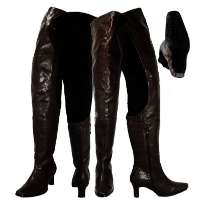 Peearge LB7060 Ladies Thigh High Boots Black Leather