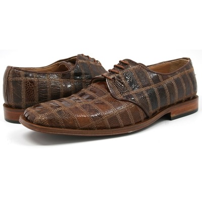 David Eden Men's Trek Patchwork Ostrich Leg Leather Taupe