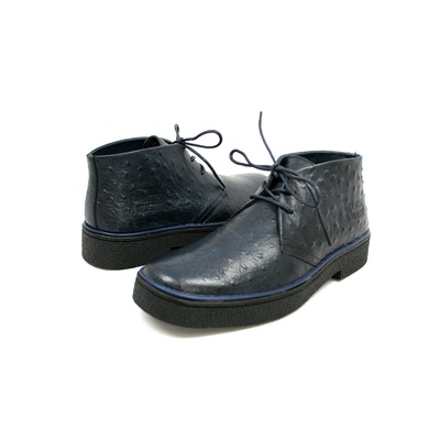 British Collection Men's Playboy Ostrich Boot Navy Leather