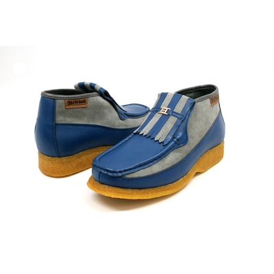 British Collection Apollo-Blue and Grey Leather/Suede Slip-on