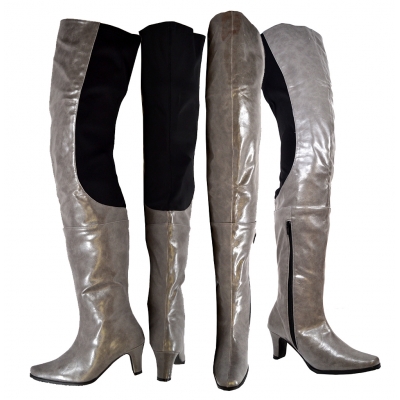 Peearge LB7060 Ladies Thigh High Boots Grey Leather