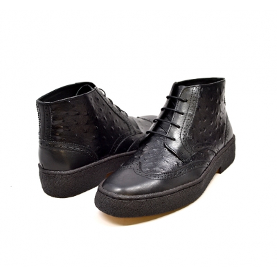 British Collection Black Ostrich and Wingtip Leather