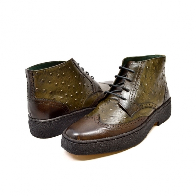 British Collection Olive Ostrich and Wingtip Leather