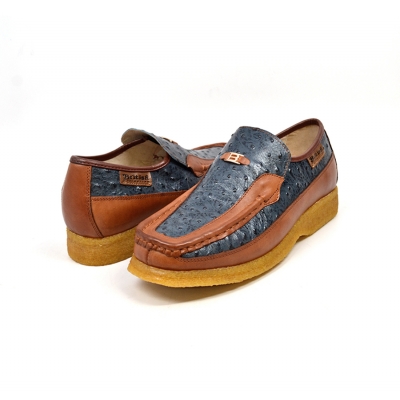 British Collection "Harlem"  Blue/Tan Ostrich Leather