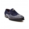 British Collection "Shiraz" Navy Croc Leather and Suede