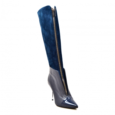 SoleMani Women's French  X-Slim 12"-13" Calf Navy Leather Boot