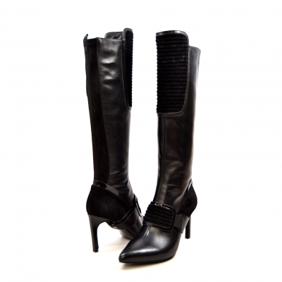 SoleMani Women's "Lucky" Black Leather Narrow calf