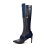 SoleMani Women's "Lucky" Navy Leather Narrow calf